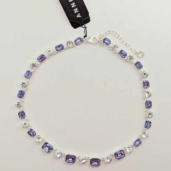 Anne Klein Chunk/Runway purple/ blue hints (tanzanite-like) Silver Tone Necklace - Picture 3 of 6